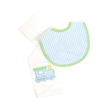 Load image into Gallery viewer, 3 Marthas Train Bib & Burp Set