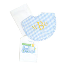 Load image into Gallery viewer, 3 Marthas Train Bib & Burp Set