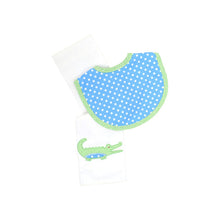 Load image into Gallery viewer, 3 Marthas Blue Alligator Bib & Burp Set