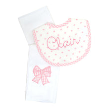 Load image into Gallery viewer, 3 Marthas Pink Bow Bib & Burp Set