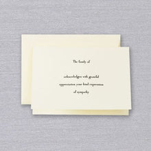 Load image into Gallery viewer, Crane Engraved Ecru Sympathy Acknowledgement Note