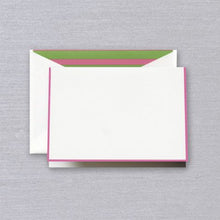 Load image into Gallery viewer, Crane Raspberry Bordered Note with Pink and Green Stripe Lining
