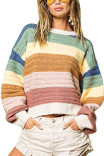 Load image into Gallery viewer, Denim Sage Rib Texture Multi Color Stripe Sweater
