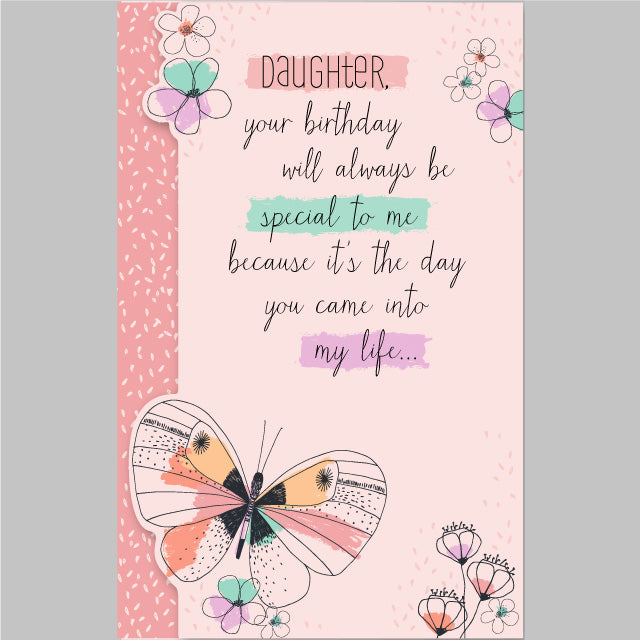 Butterfly and Flowers Daughter Birthday Greeting Card