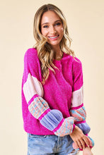 Load image into Gallery viewer, Fuschia Color Block Gathered Sleeve Sweater
