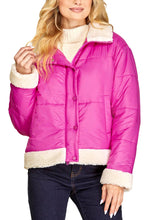 Load image into Gallery viewer, Hot Pink Long Sleeve Sherpa Fleece Puffer Jacket
