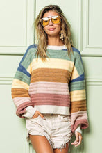 Load image into Gallery viewer, Denim Sage Rib Texture Multi Color Stripe Sweater
