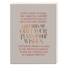 Load image into Gallery viewer, Em &amp; Friends - Elizabeth Gilbert Grief Does Not Obey Card
