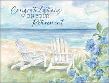 Load image into Gallery viewer, GINA B DESIGNS - Retirement Greeting Card - Adirondack Chairs and Flowers
