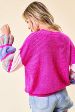 Load image into Gallery viewer, Fuschia Color Block Gathered Sleeve Sweater
