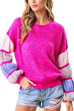 Load image into Gallery viewer, Fuschia Color Block Gathered Sleeve Sweater
