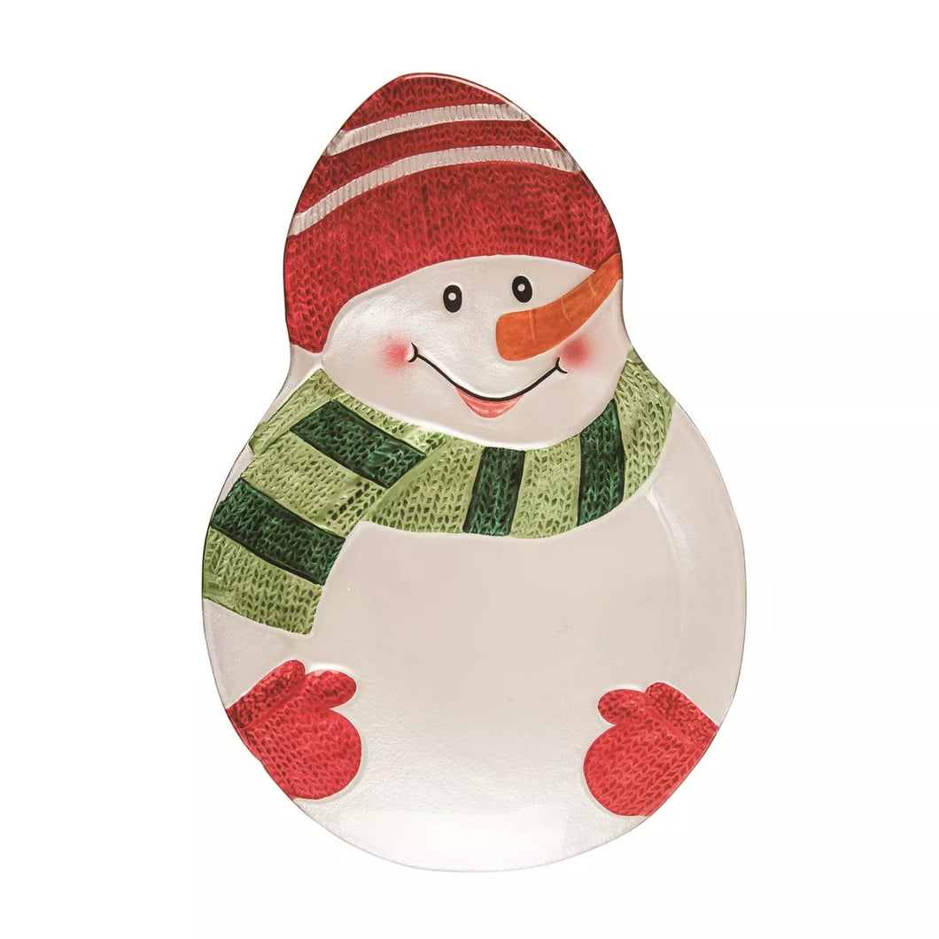 Snowman Glass Platter