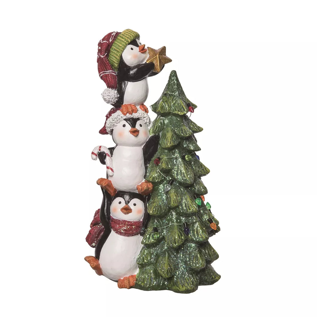 Stacked Penguin and Tree Figurine