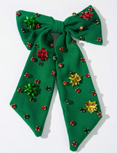 Load image into Gallery viewer, Green Rhinestone Christmas Hair Clip
