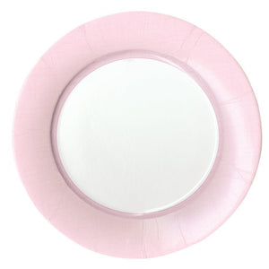 Caspari Linen Border Paper Dinner Plates in Petal Pink