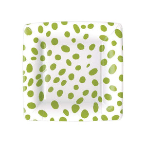 Caspari Spots Square Paper Salad & Dessert Plates in Green