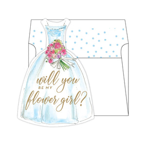 Will You Be My Flower Girl Blue Greeting Card