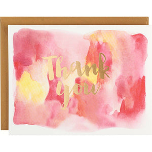 Paper Source Gold Foil Pink Watercolor Thank You Card Set