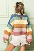 Load image into Gallery viewer, Denim Sage Rib Texture Multi Color Stripe Sweater
