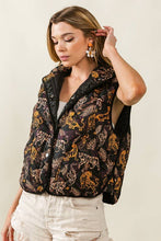 Load image into Gallery viewer, Black Side Seam Pockets Tiger Print Quilted Vest
