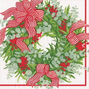 Caspari Ribbon Stripe Wreath Luncheon Napkin