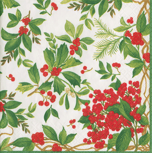 Caspari Holly Chintz White Luncheon Napkin