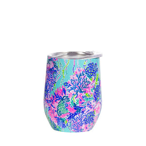 lilly pulitzer stainless steel wine glass with lid, beach you to it (12 oz)