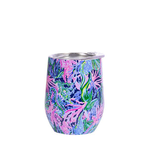 lilly pulitzer stainless steel wine glass with lid, bringing mermaid back (12 oz)