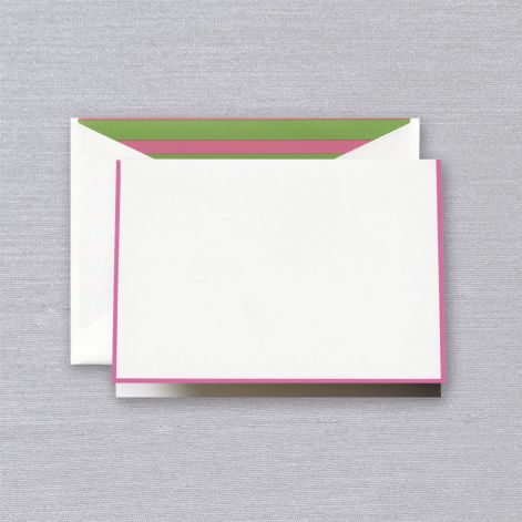 Crane Raspberry Bordered Note with Pink and Green Stripe Lining